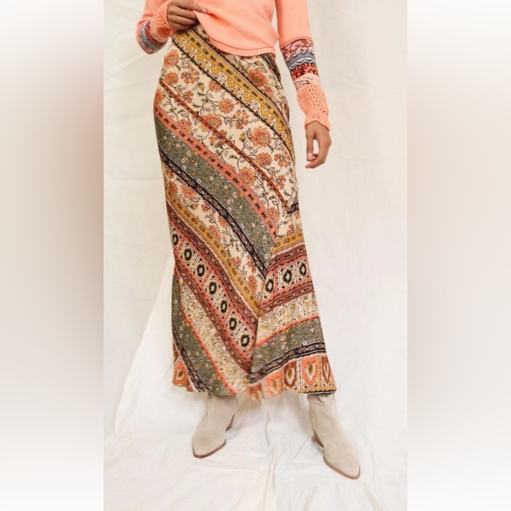 Free People NOA Printed Maxi Slip Skirt